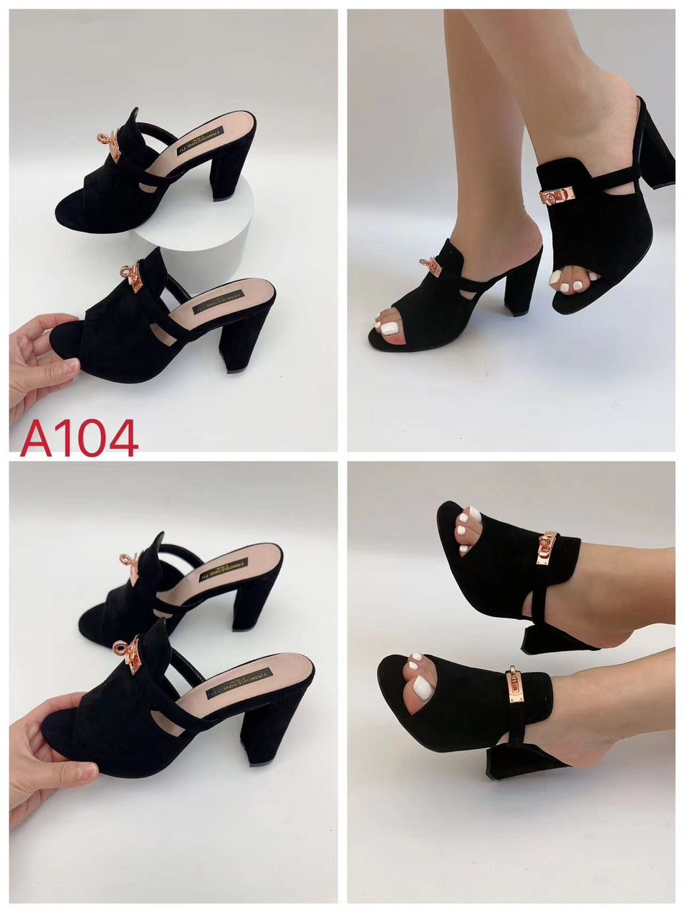 Fang Kenneth Beautiful Ladies Block Heel Slippers-Black